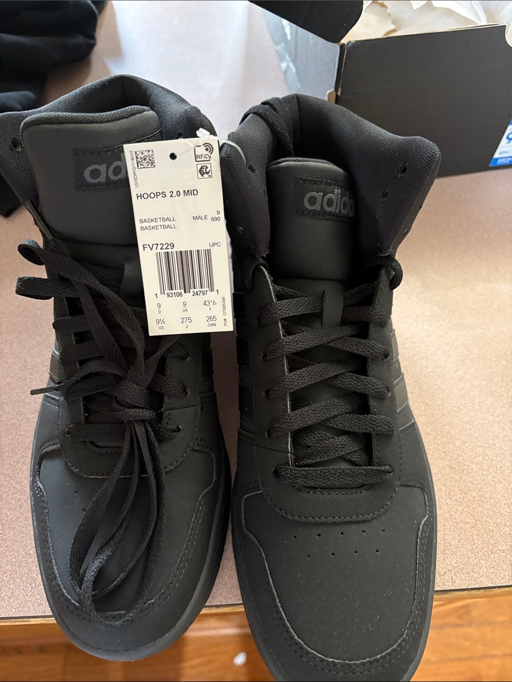 adidas Hoops 2.0 Mid Men's Sneakers - Black men’s size 9.5